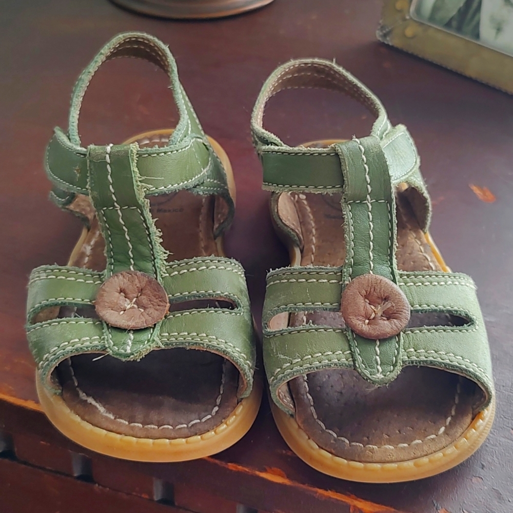 Livie & Luca Olive Green Leather Sandals, Size 9
